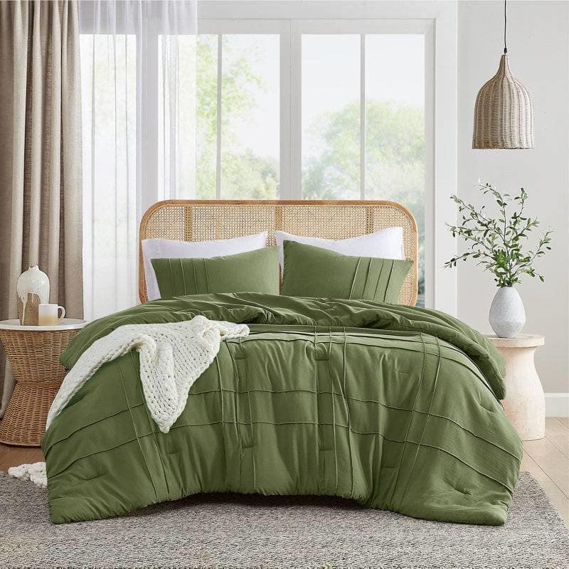 Hivvago - Twin/Twin XL Microfiber Pleated Soft Lightweight Comforter Set - Olive Green