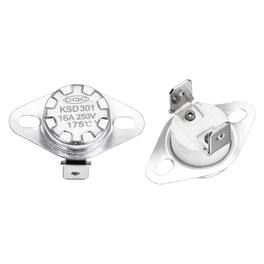 Unique Bargains - KSD301 Thermostat 175°C/347°F 16A Normally Closed N.C Temperature Switch for Microwaves/Oven 2pcs Ceramic - Silver