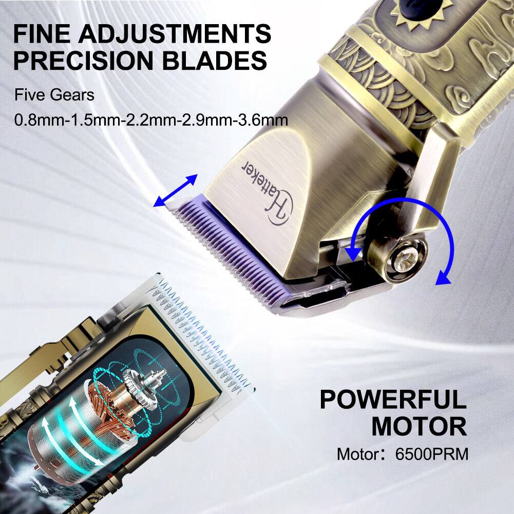 FINE ADJUSTMENTS PRECISION BLADES  
Five Gears 0.8mm-1.5mm-2.2mm-2.9mm-3.6mm  
Hattaker A  
POWERFUL MOTOR  
Motor: 6500PRM