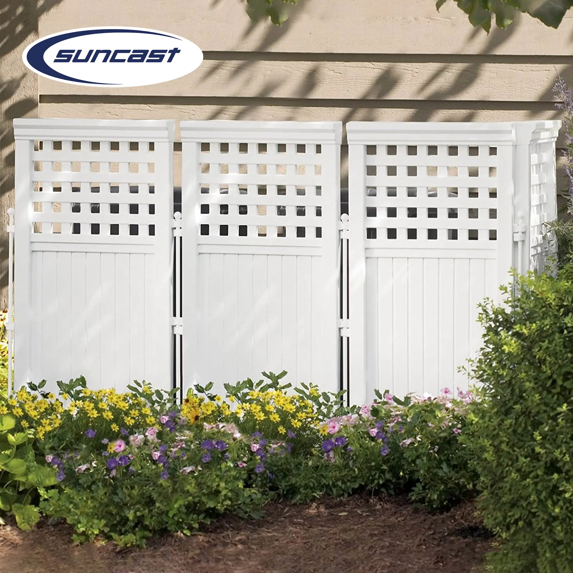 Alt View 2. Suncast - Suncast 4 Panel Screen Enclosure Freestanding Steel Resin Reversible Panel Outdoor Screen TRE, White - Brown.