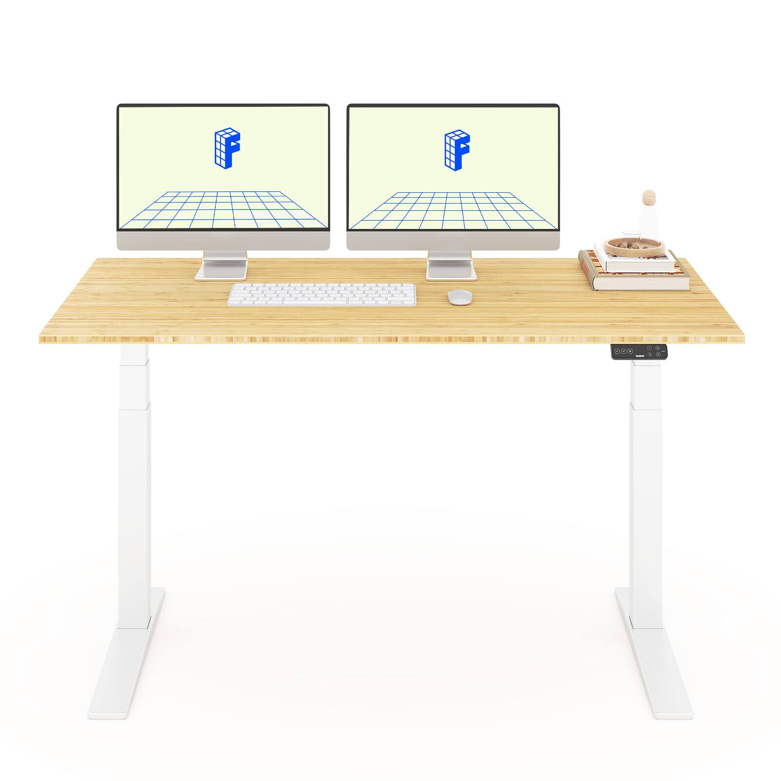Left. FlexiSpot - FlexiSpot E7Pro 60''W Electric Adjustable Standing Desk, Bamboo/White - Bamboo.