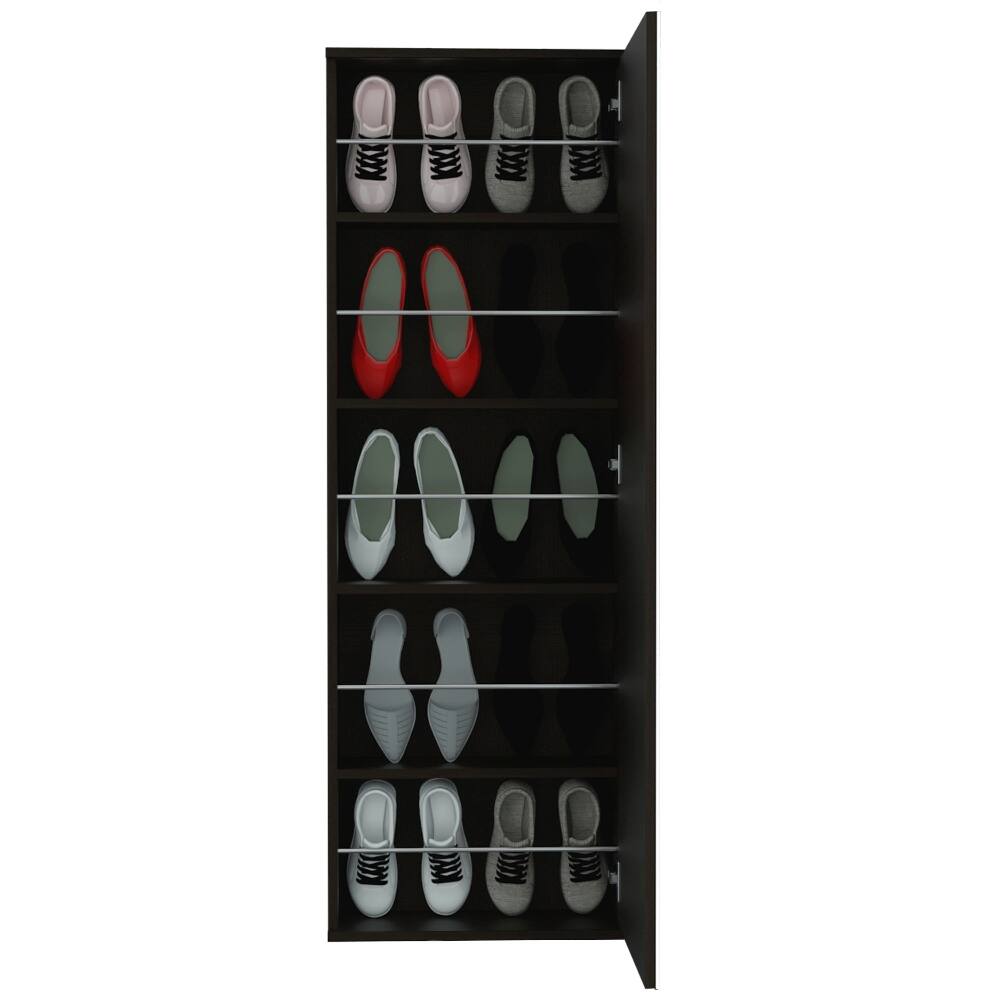 Alt View 1. Loheer - Loheer Wall Mounted Shoe Rack With Mirror, Black Single Door Cabinet, Ten Pairs Capacity - Black.