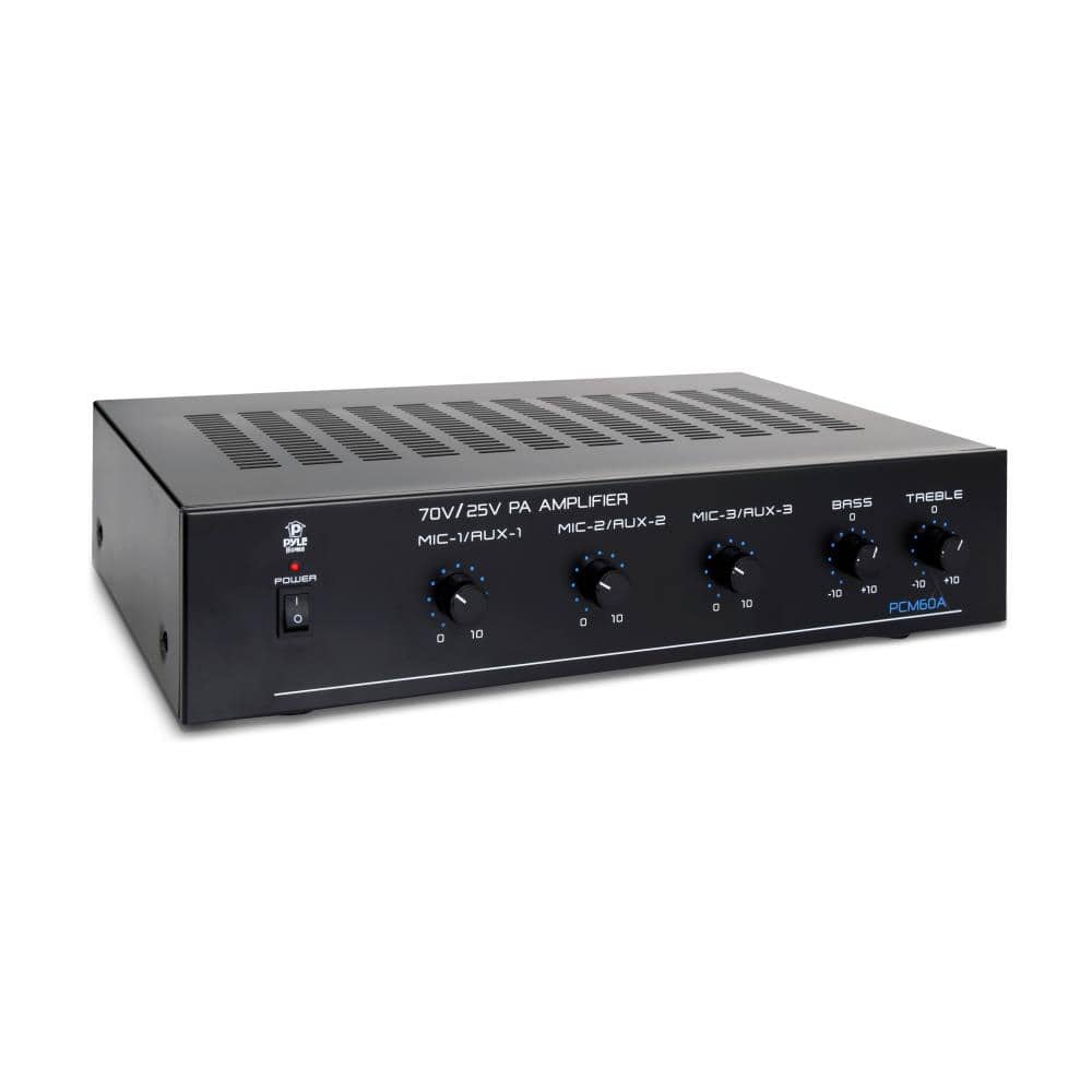 Pyle - Compact Mini Home Power Amplifier - 100W Smart Indoor Audio Stereo Receiver w/ RCA, 3 Microphone IN, AUX, 25/70V Output
