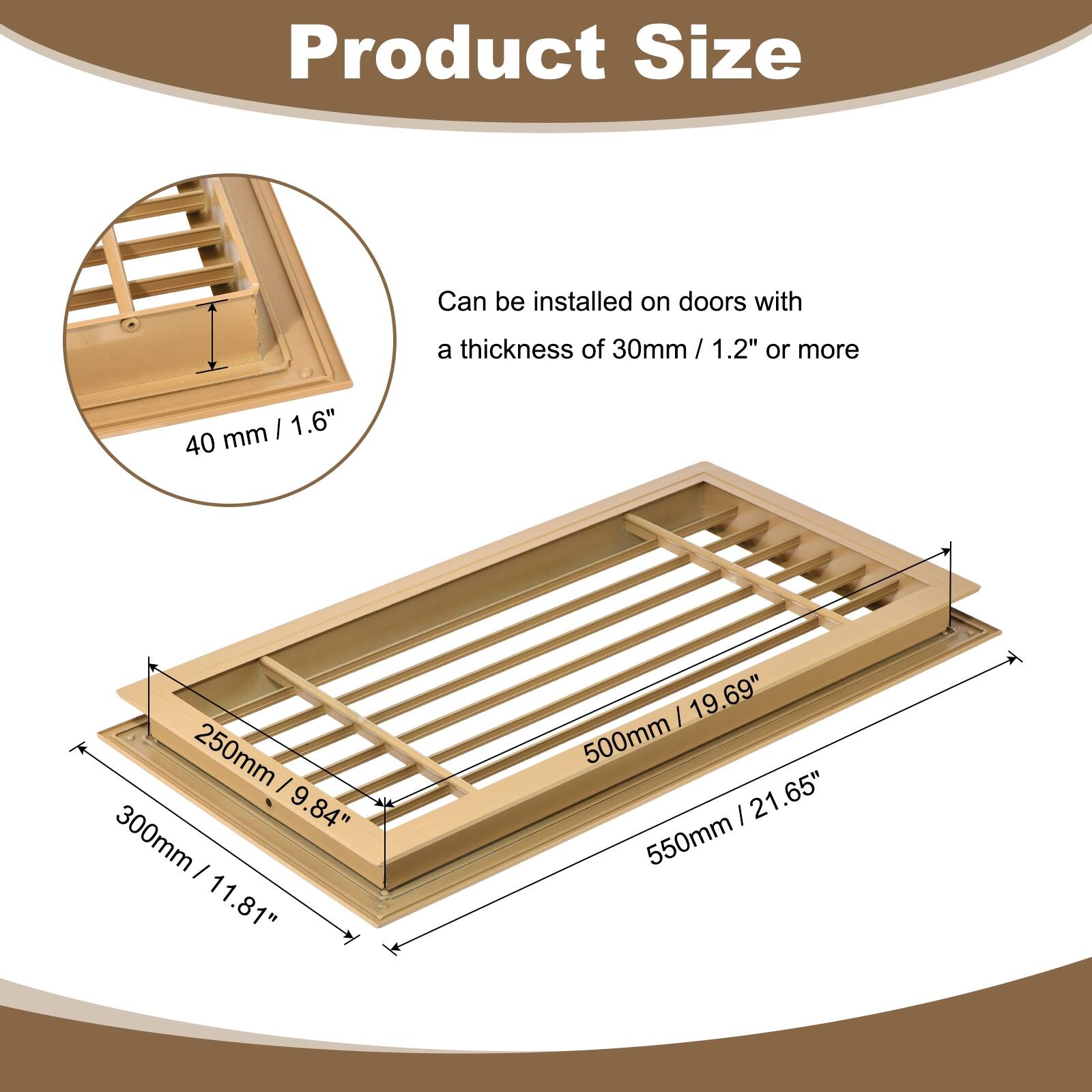 Product Size

Can be installed on doors with a thickness of 30mm / 1.2" or more

- 40 mm / 1.6"
- 250mm / 9.84"
- 300mm / 11.81"
- 500mm / 19.69"
- 550mm / 21.65"