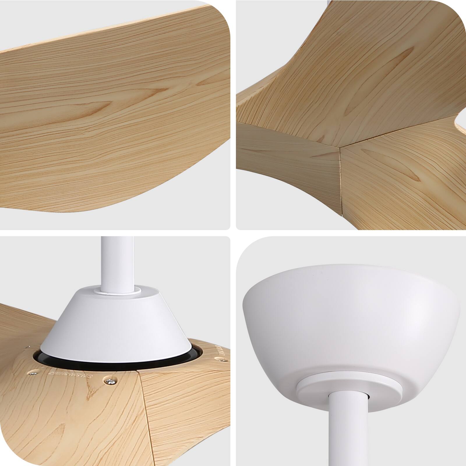 Angle. Sofucor - Sofucor Ceiling Fan No Lights 52 Inch Mordern Ceiling Fan with Remote Farmhouse Bedroom Living Room Outdoor Patio Porch - White Yellow.