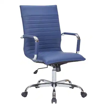 Front. LeisureMod - Harris High-Back Office Chair, Leather Upholstery with Gold Metal Frame Modern Armless Desk Chair for Conference Seating - Navy Blue.