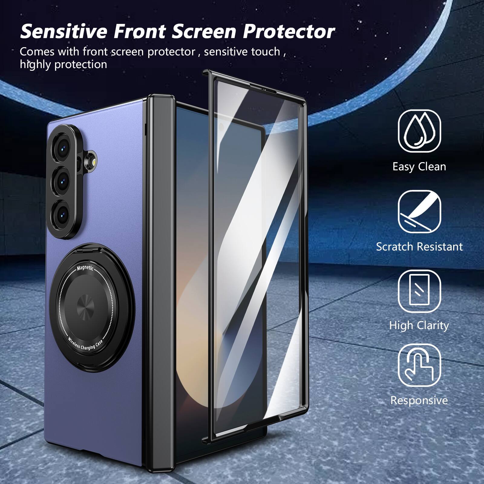 Sensitive Front Screen Protector  
Comes with front screen protector, sensitive touch, highly protection  

Easy Clean  
Scratch Resistant  
High Clarity  
Responsive