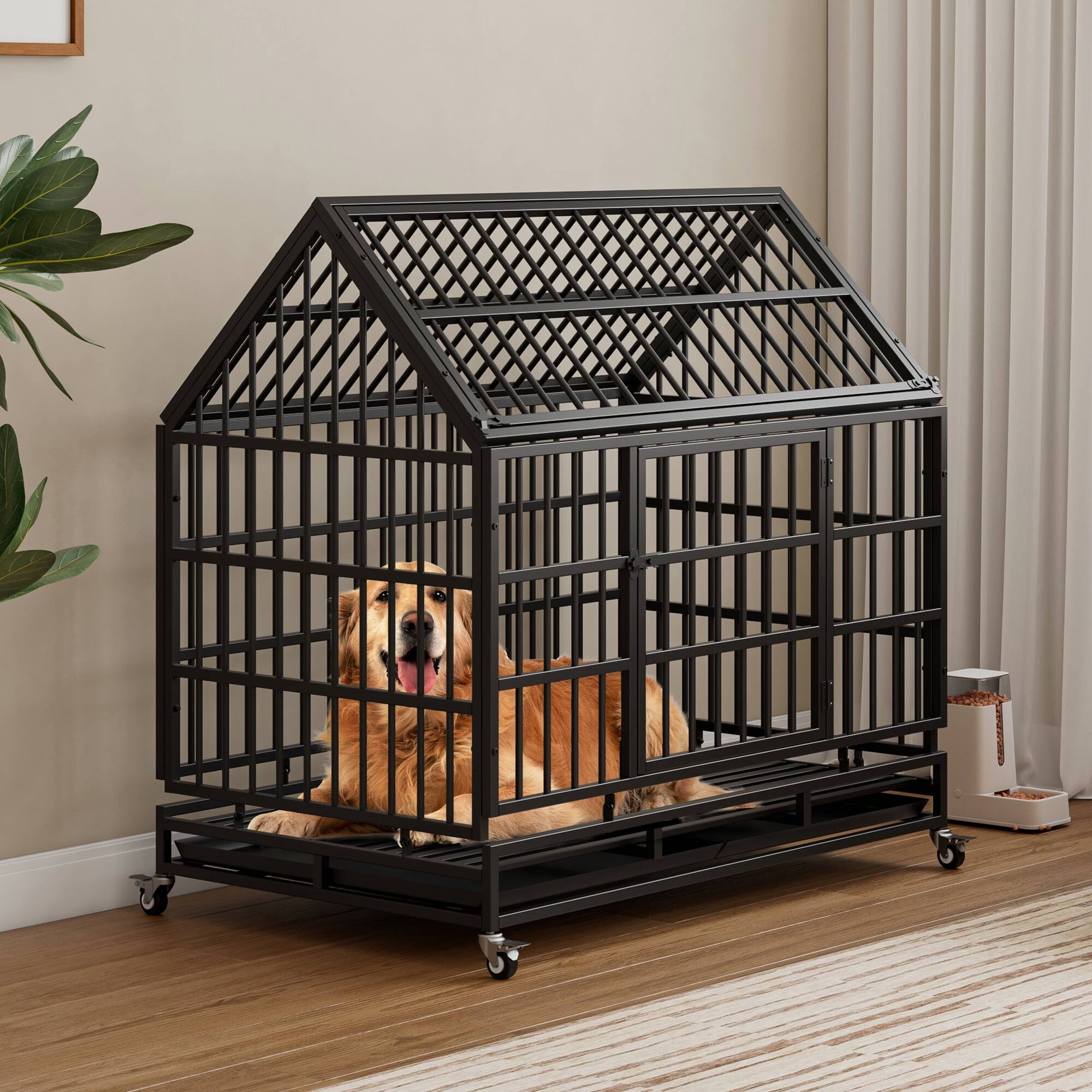 Alt View 6. Pefilos - 48" Heavy Duty Dog Cage with Wheels, Folding Metal Kennel and Crate for Medium and Large Dogs.