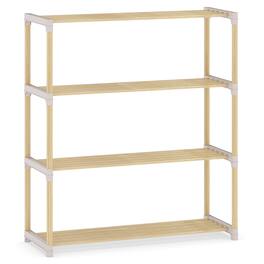 Costway - 4-Tier Solid Wood Shoe Shelf Stand with Slatted Open Shelves for Entryway, Closet - Natural,Gray