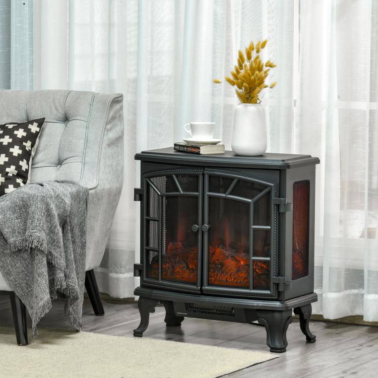 Alt View 1. PULUZ - 27 inch Electric Fireplace Heater, Fireplace Stove with Realistic LED Flames and Logs, 750W/1500W - Black.