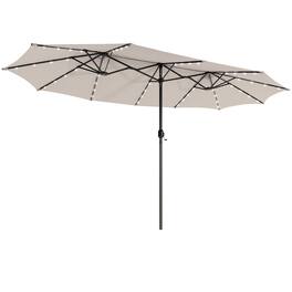 Gymax - 15Ft Solar LED Patio Outdoor Double-Sided Umbrella w/ 48 Lights Crank - Beige