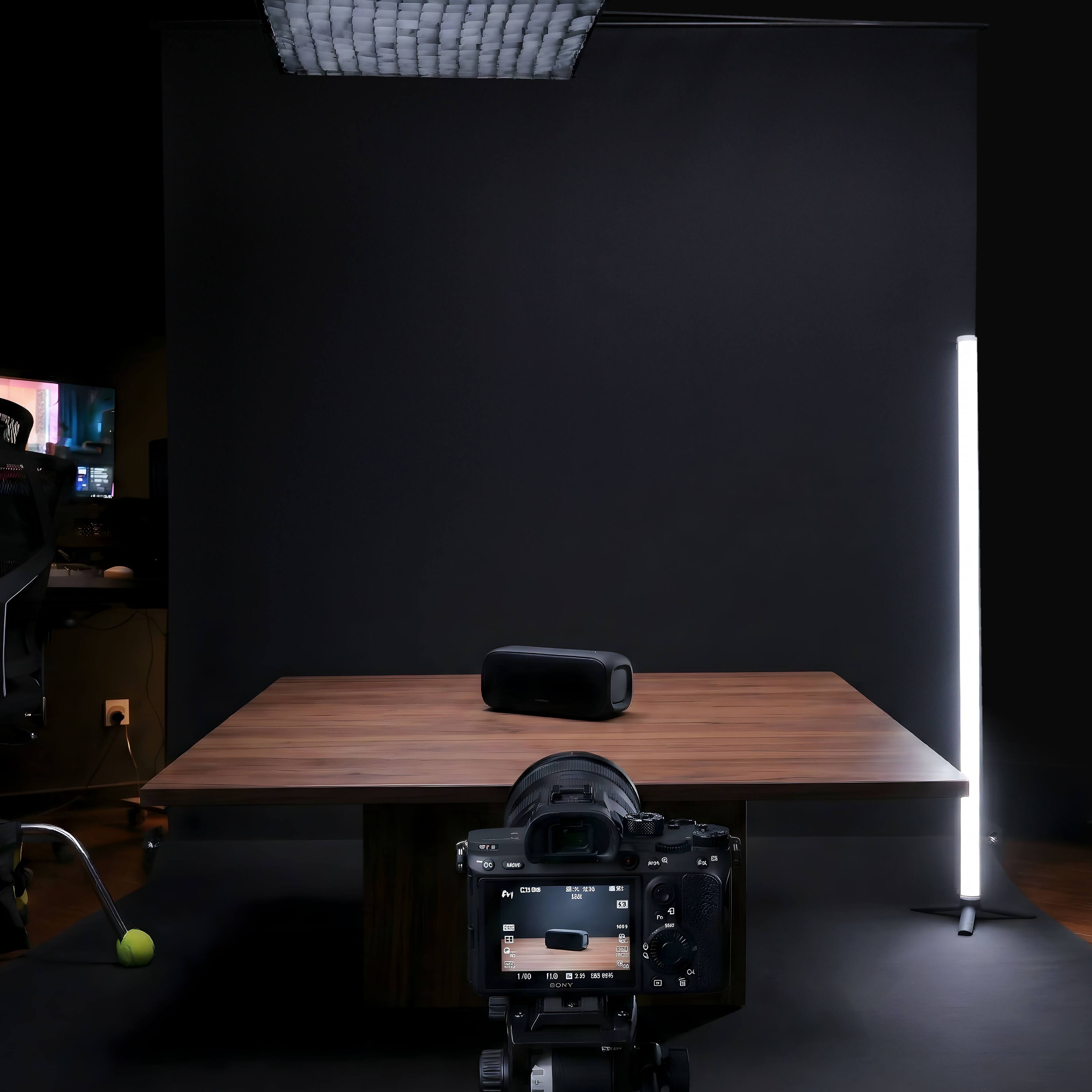 Alt View 3. RAUBAY - Collapsible Black Screen - FloorFlex™ Backdrop with Floor Extension 7x7x7ft - Portable Retractable Background with Stand.