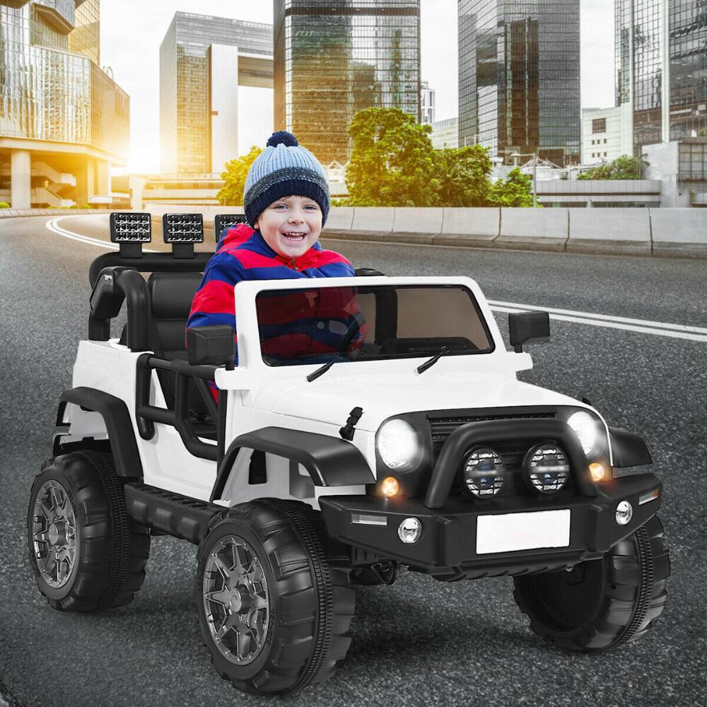 Left. SlickBlue - 12V 2-Seater Ride-On Truck with Remote Control and Rear Storage Compartment - White.
