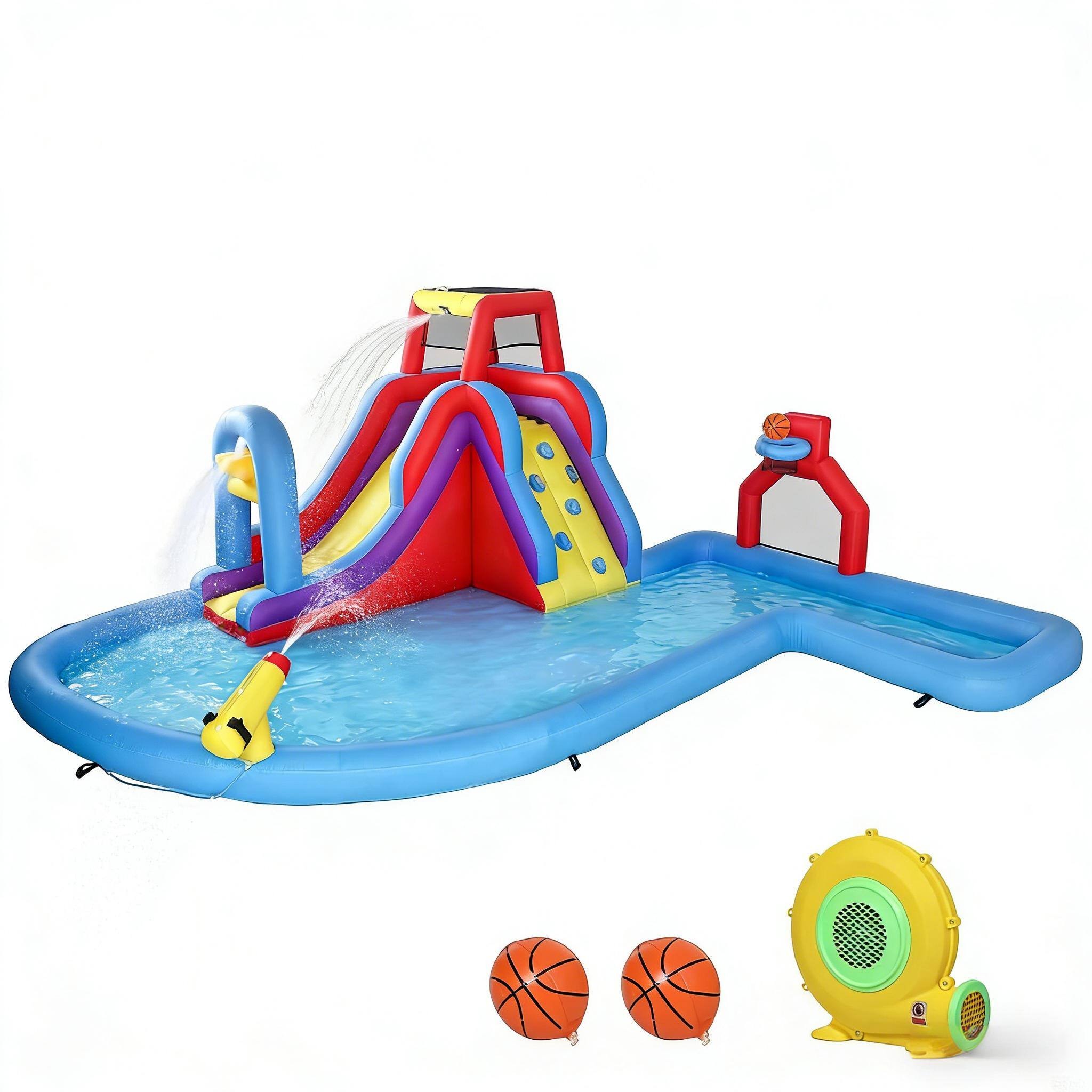 Alt View 1. Loheer - Loheer Inflatable Water Park Blow Up Water Slide Bouncy Castle with 480W Blower Kids Backyard Splash Pool 6 in 1.