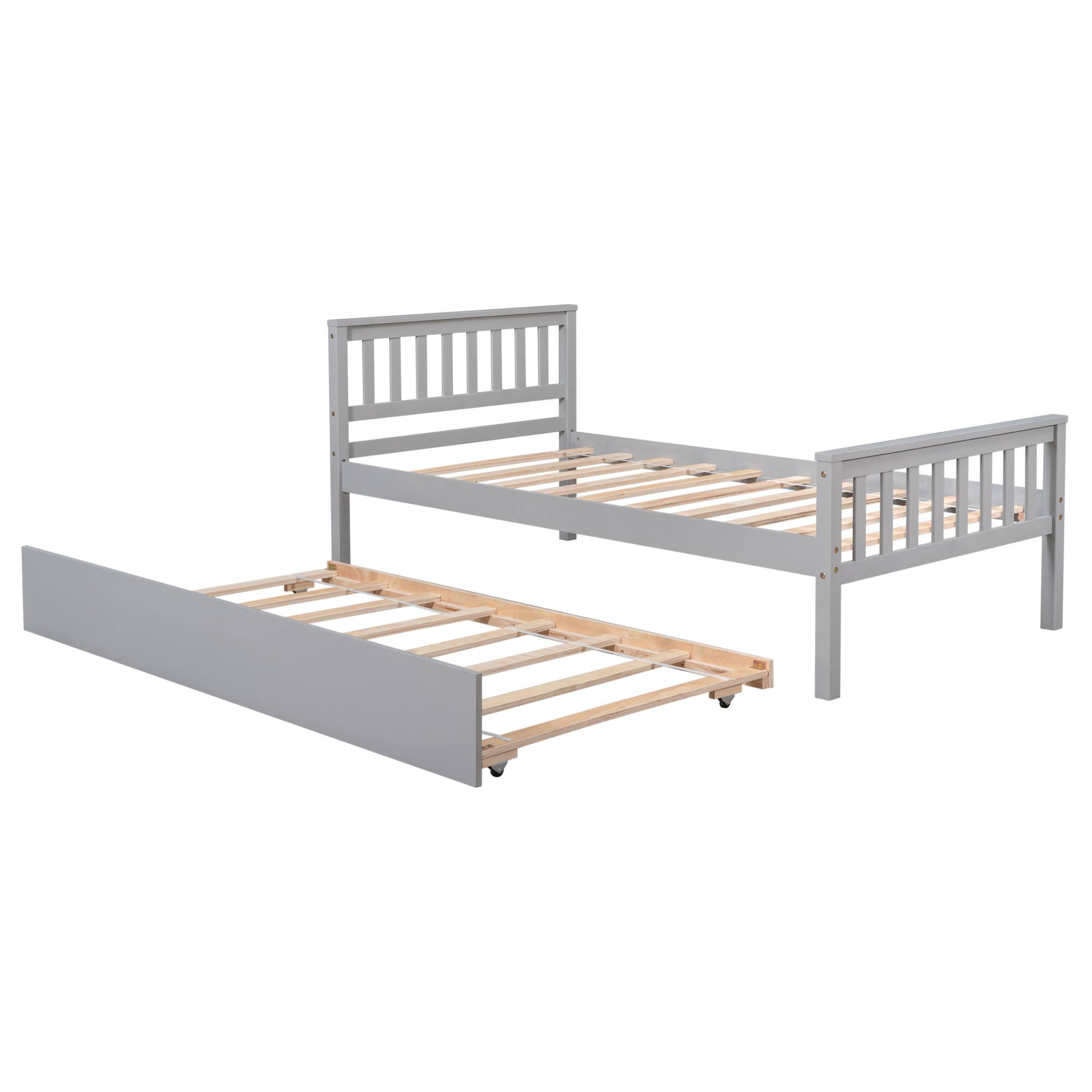 Alt View 9. GOODSILO - Space-Saving Twin Platform Bed Frame with Pull-Out Trundle and Headboard for Compact Living Areas - Grey.
