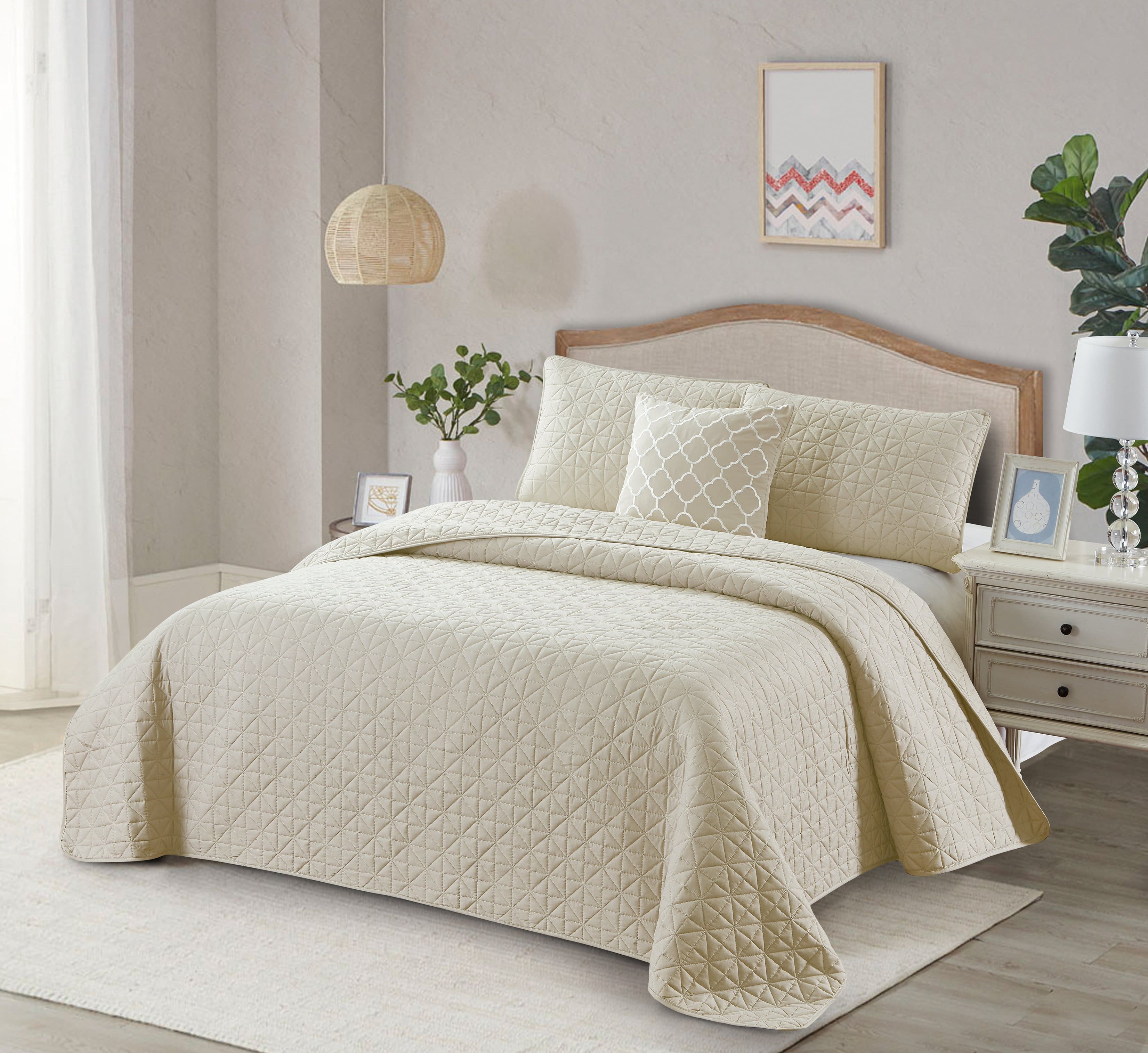Bibb Home - 4 Piece Solid Quilt Set with Cushion - Ivory price history on PriceWatchPro