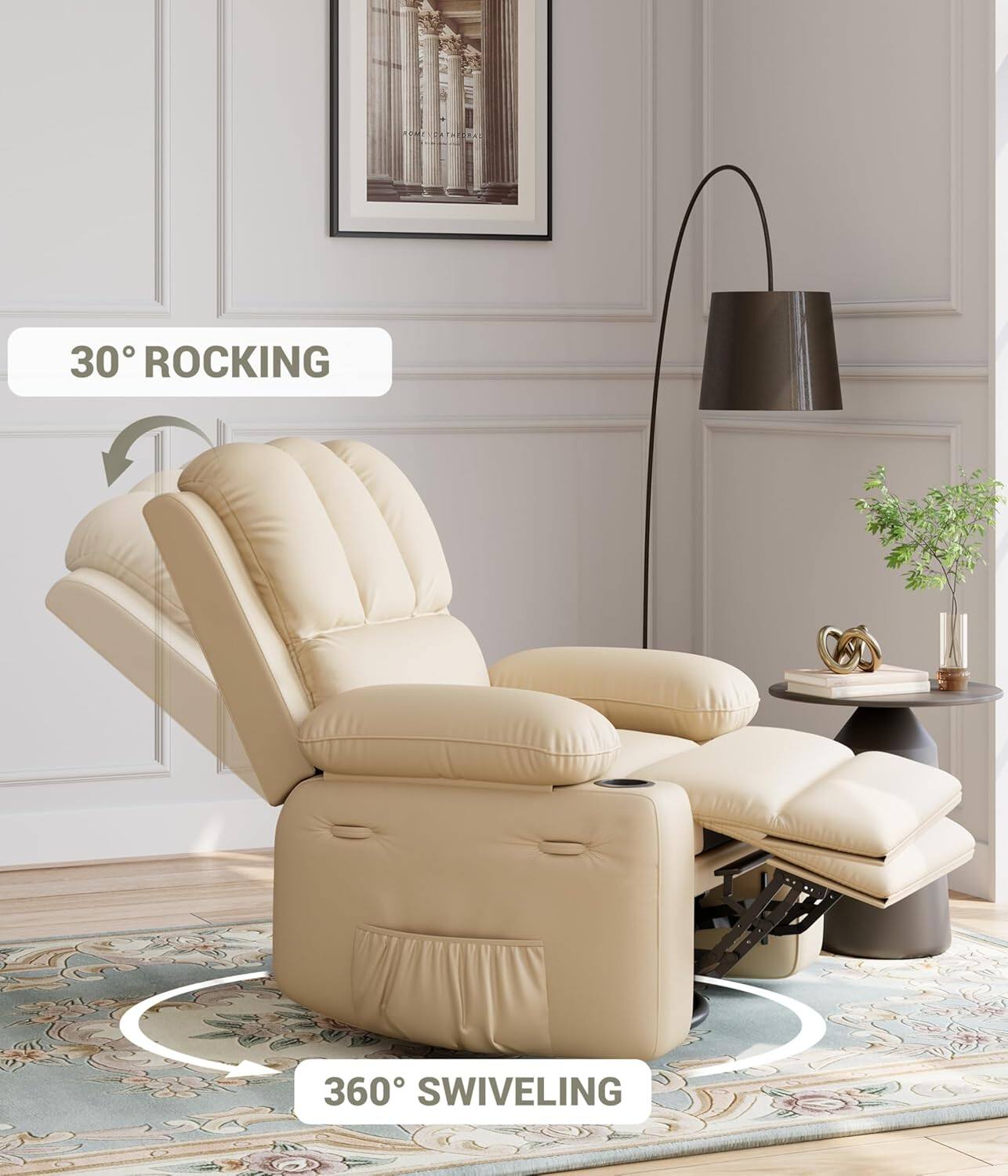 30° Rocking  
360° Swiveling