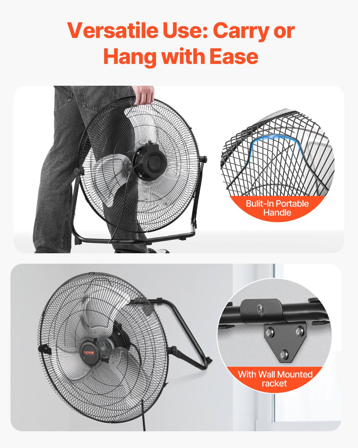 Versatile Use: Carry or Hang with Ease

Built-In Portable Handle

With Wall Mounted Racket