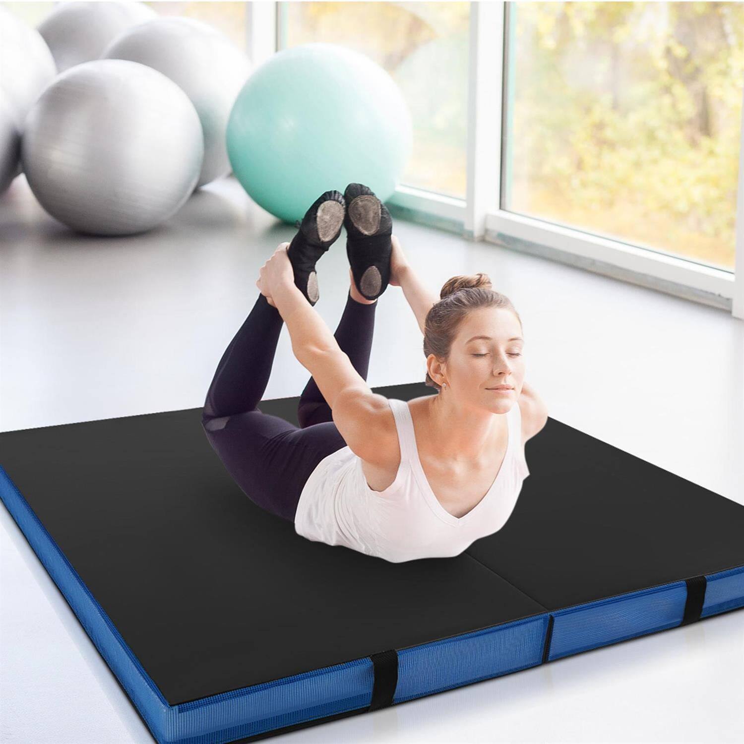 Alt View 1. Pefilos - Bi-Fold Gymnastics Mat, 4-Inch Thick Foam with Waterproof PU Leather, Foldable Design with Handles for Yoga & Stretching - Black.