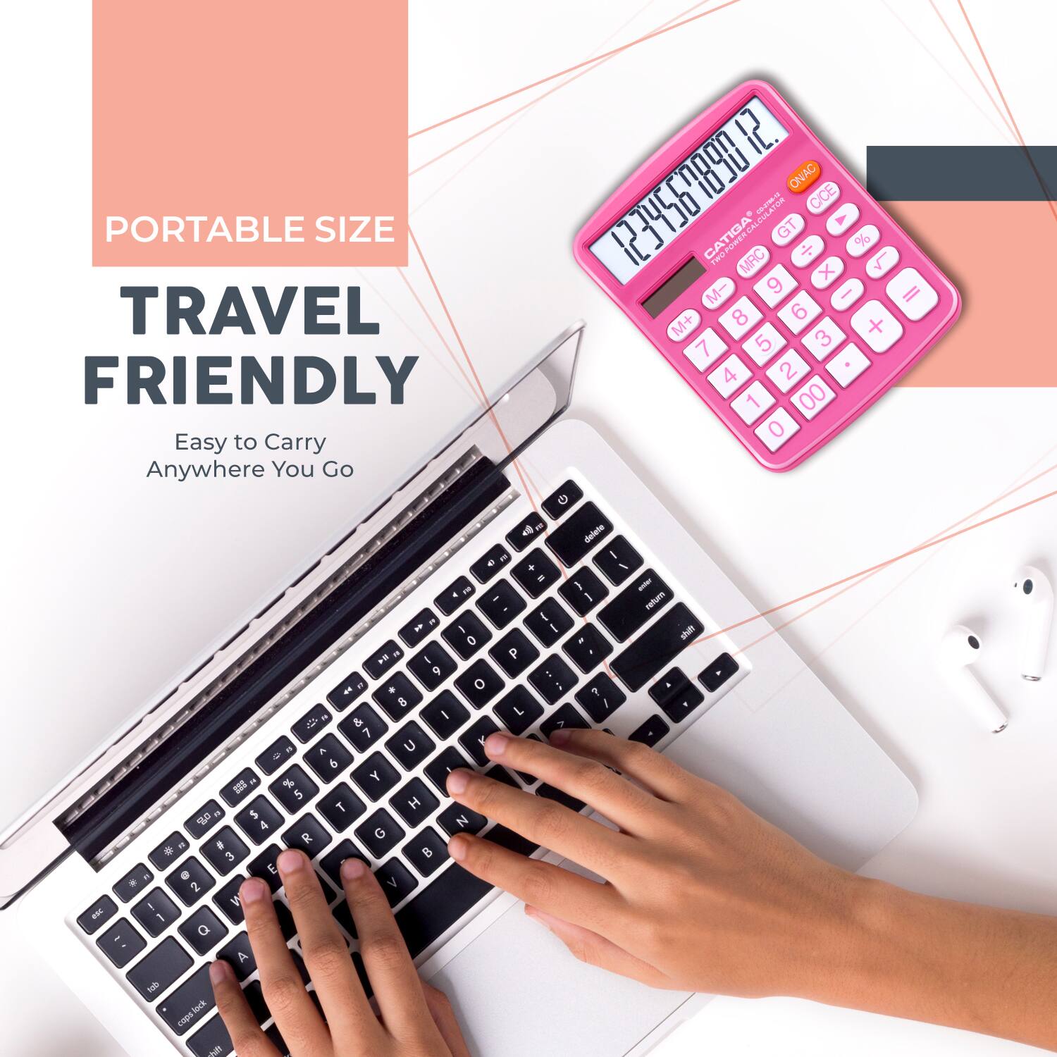 I2. ONAC 1234564890 COLATOR CICE A PORTABLE SIZE CATIGA GT % Peu MRC x M- 9 I = TRAVEL M+ 8 6 + 7 5 3 FRIENDLY 4 2 1 00 0 Easy to Carry Anywhere You Go

PORTABLE SIZE
TRAVEL FRIENDLY
Easy to Carry Anywhere You Go