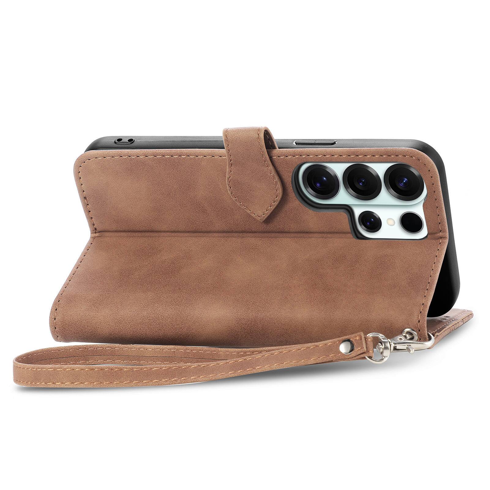 Alt View 1. Dteck - for Samsung Galaxy S26 Ultra Wallet Case,Folio Shockproof PU Leather Card Holder Cover with Zipper Pocket & Wrist Strap - Brown.