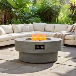 Mondawe - 34" round propane fire pit Table with Glass Rocks - Gray
