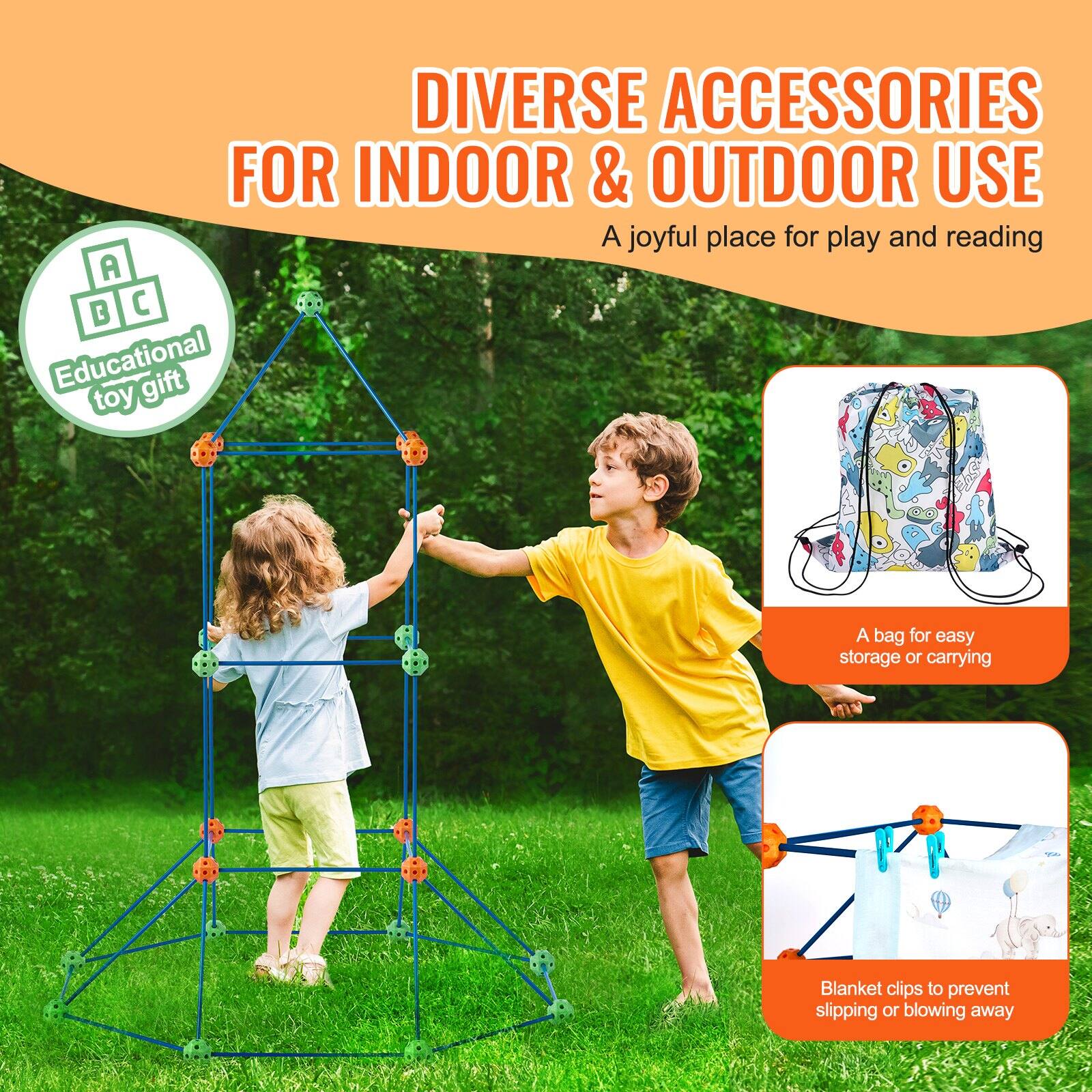 Diverse Accessories for Indoor & Outdoor Use  
A joyful place for play and reading  

Educational toy gift  

A bag for easy storage or carrying  

Blanket clips to prevent slipping or blowing away