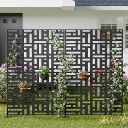 PexFix - 72 in. x 47 in. Helen Pattern Metal Outdoor Privacy Screen & Panels, Freestanding Garden Divider Fence, Set of 2 - Black