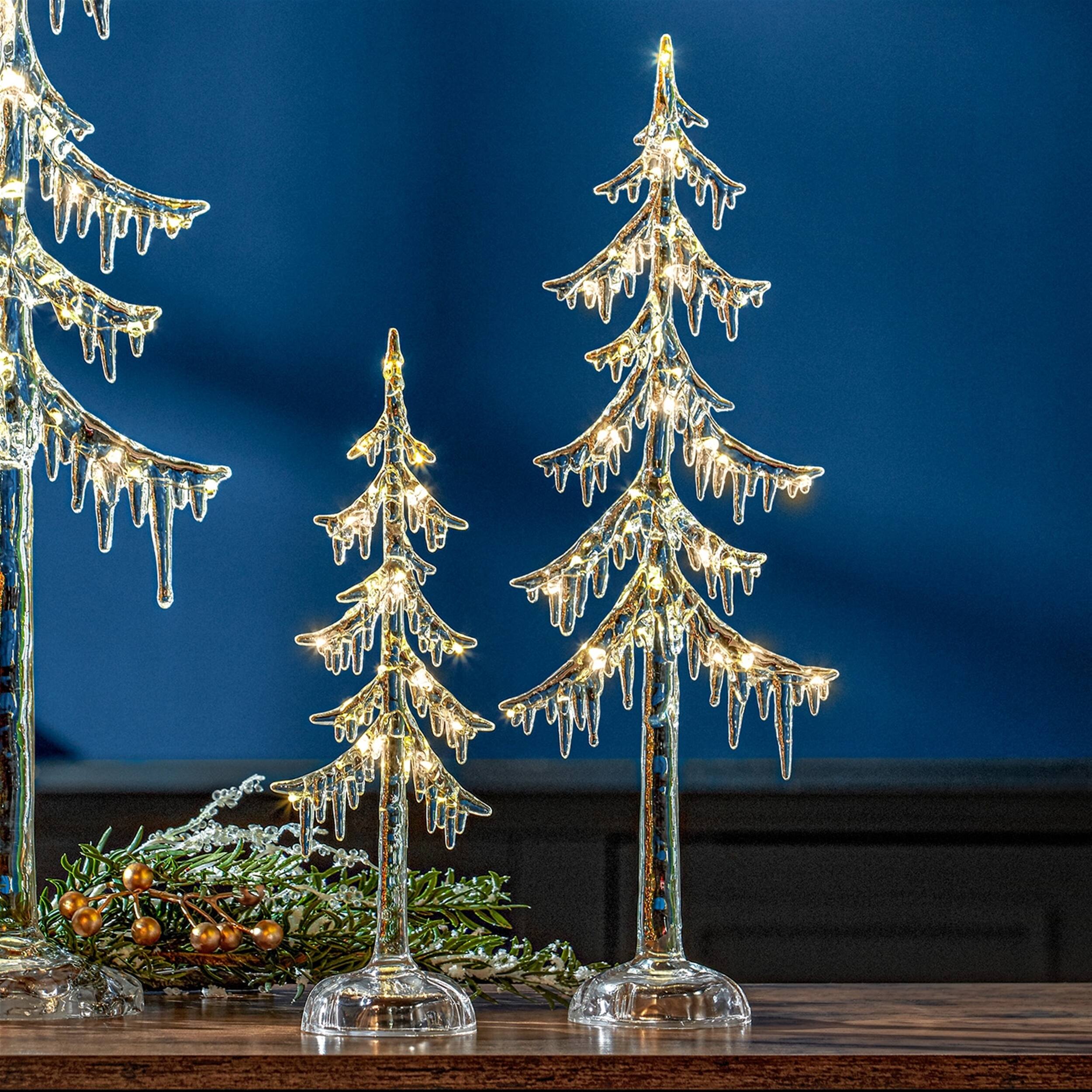 Angle. BreeBe - LED Acrylic Dripping Pine Tree (Set of 2) - Clear.