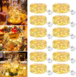 Veranti - 12-Pack Fairy String Lights, 7FT 20 LED, Battery Powered, IP65 Waterproof, 3 Lighting Modes