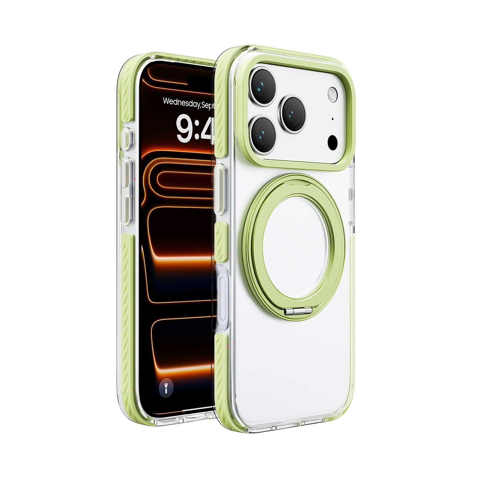 Dteck - Magnetic Clear Case for Apple iPhone 17 Pro Max with 360 Rotating Ring Stand, Transparent Shockproof Protective Cover - Green