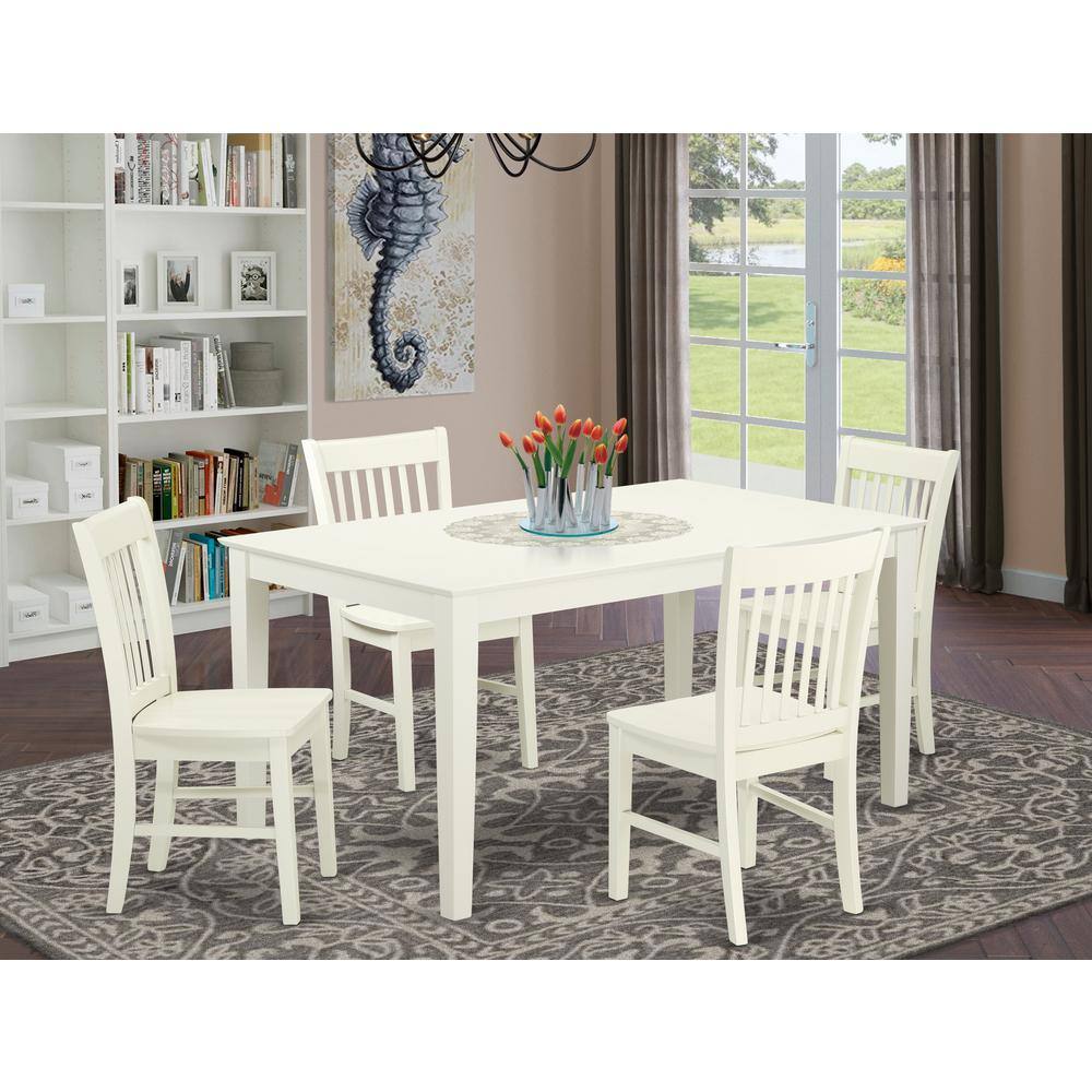 Left. East West Furniture - Dining Room Set Linen White - Brown.
