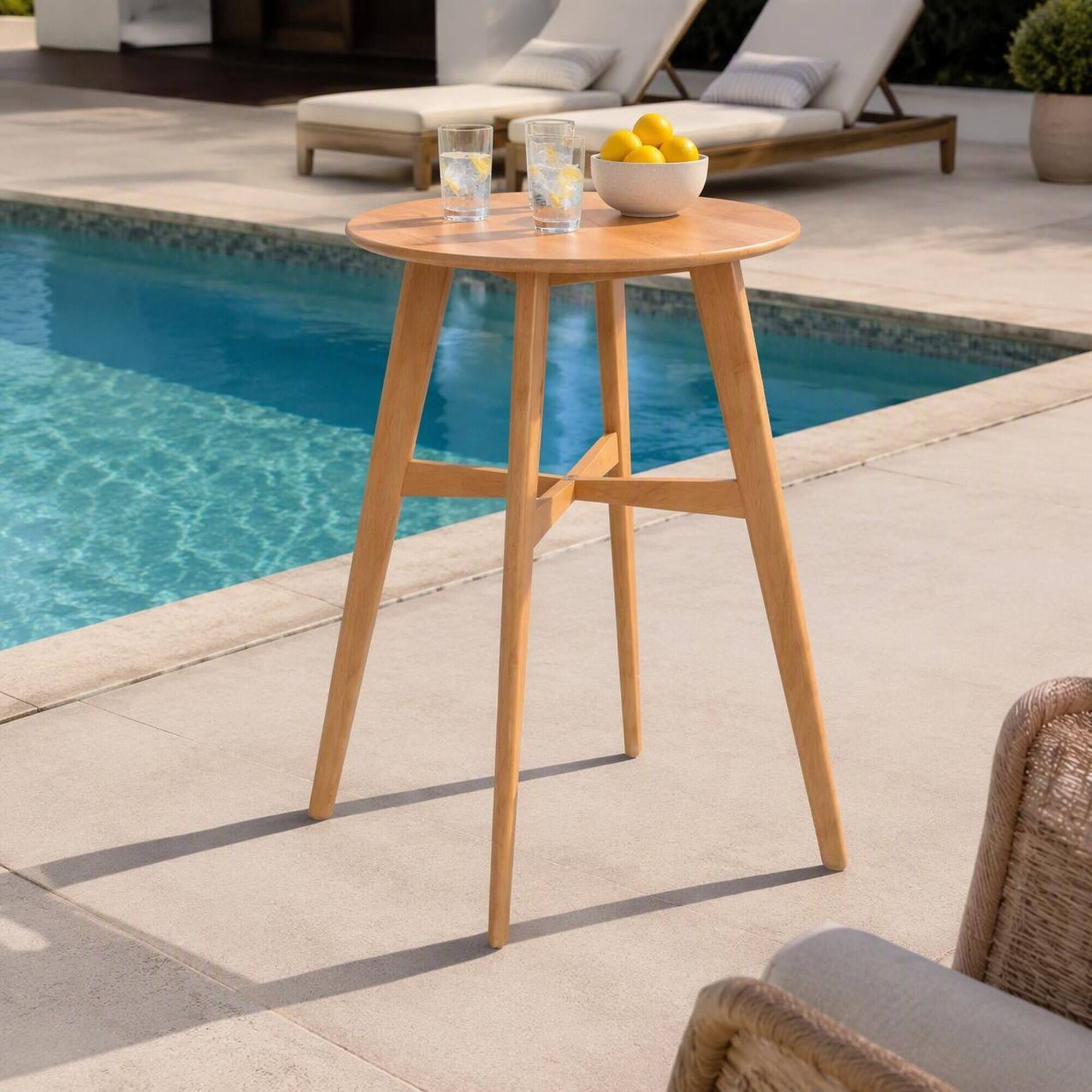 Alt View 1. RYHNUYNE - Round Wood Side Table, 4-Leg Natural Wooden End Table, Small Accent Coffee Table for Balcony - Oak.