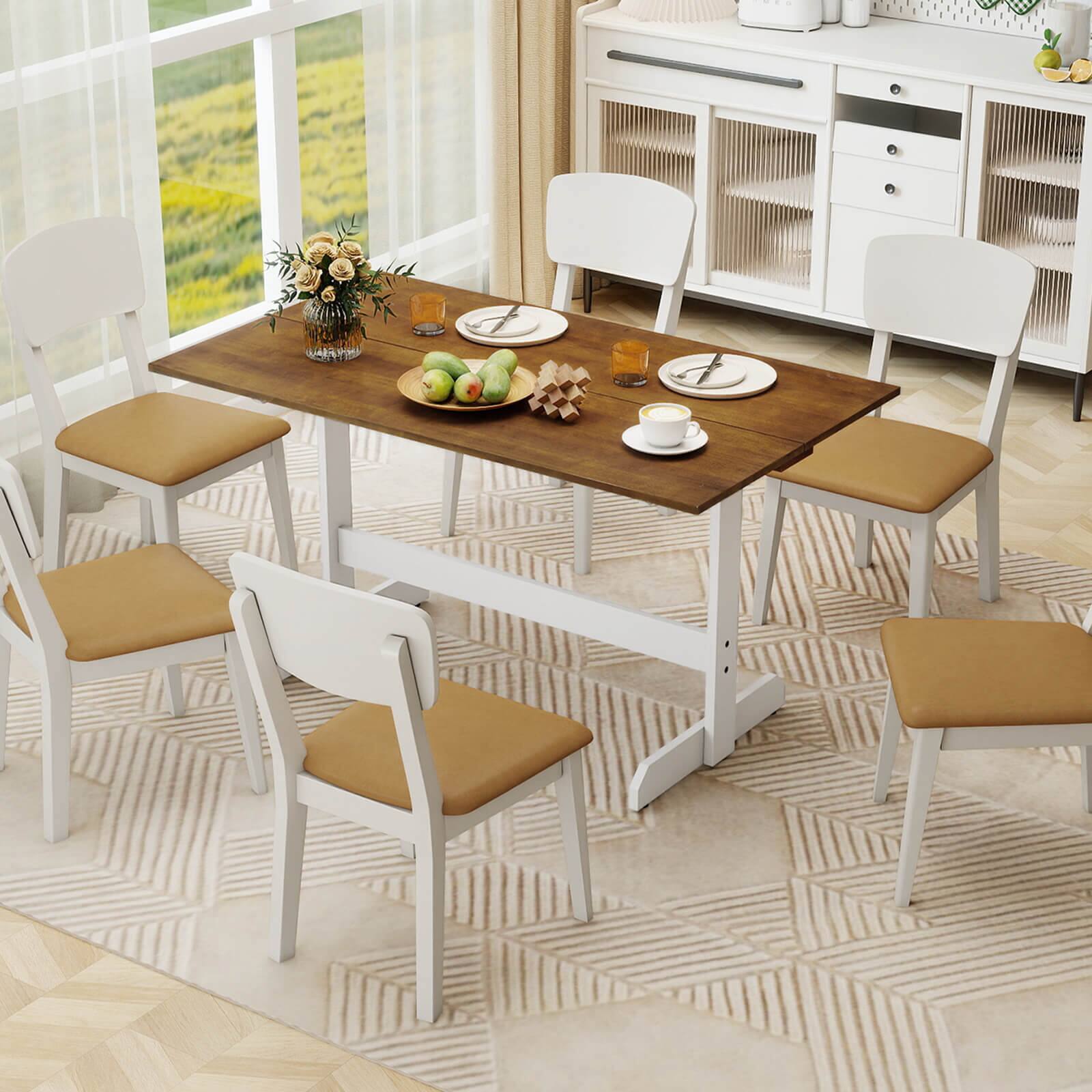 Alt View 5. Costway - Costway 55" Dining Table for 4-6 People, Rectangular Kitchen Table with Wood Trestle Base - Walnut,White.