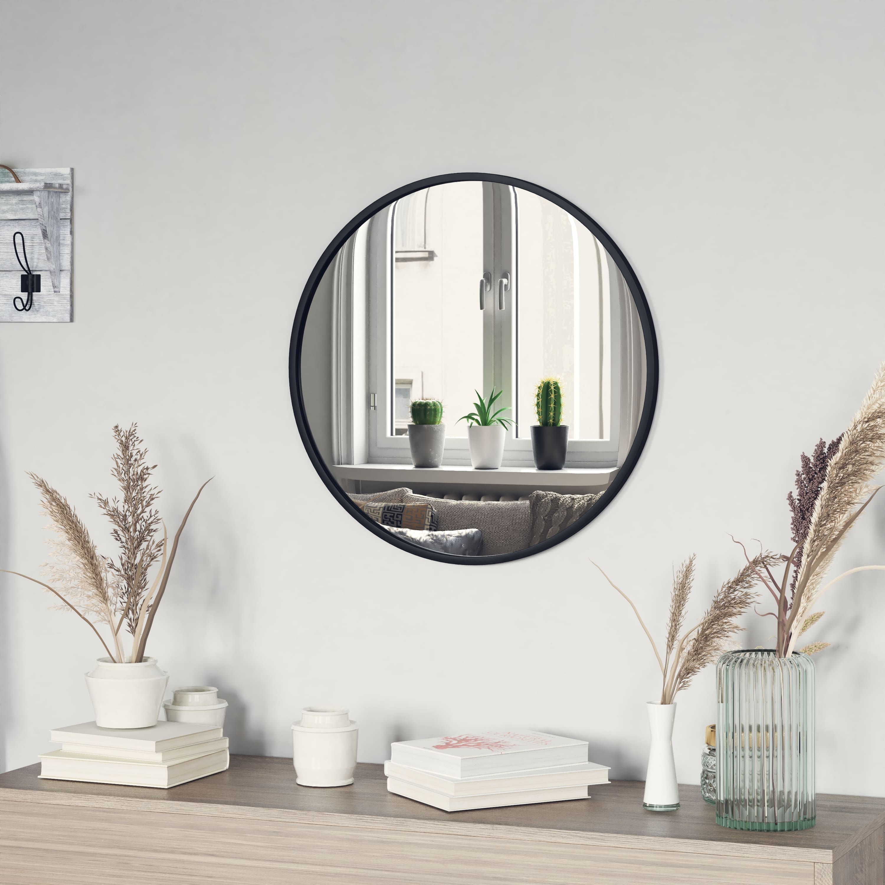 Emma + Oliver - Mersin Wall Mounted Mirror with Iron Frame, Silver Backing and Shatterproof Glass for Entryways, Bathrooms and More - Black