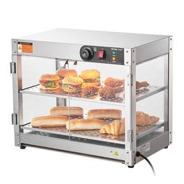 VEVOR - 2-Tier Commercial Food Warmer Display, 800W Food Display Warmer with Light to Enhance Food Display, 86℉~185℉ Temperature - Silver