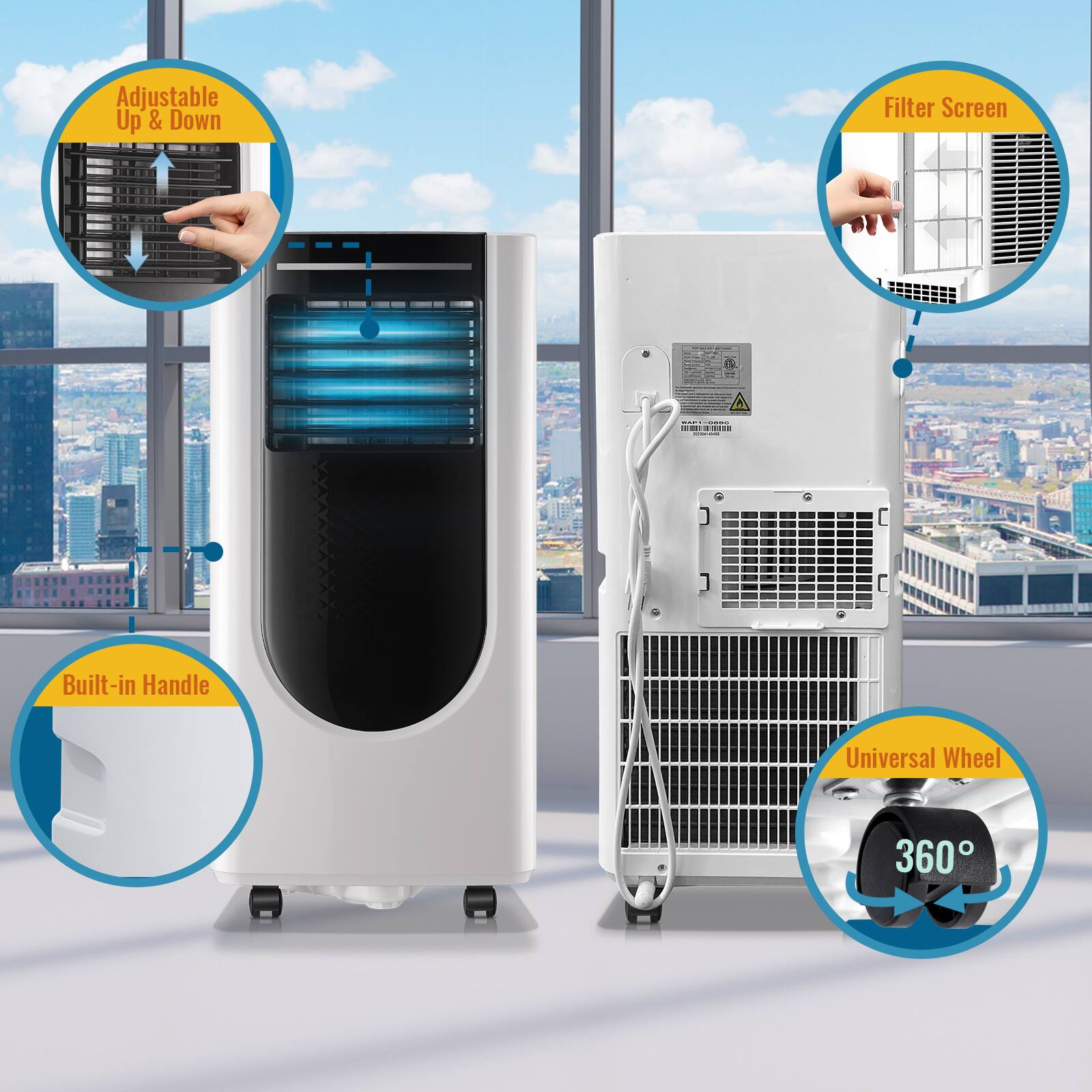 Adjustable Up & Down Filter Screen  
Built-in Handle  
Universal Wheel 360°