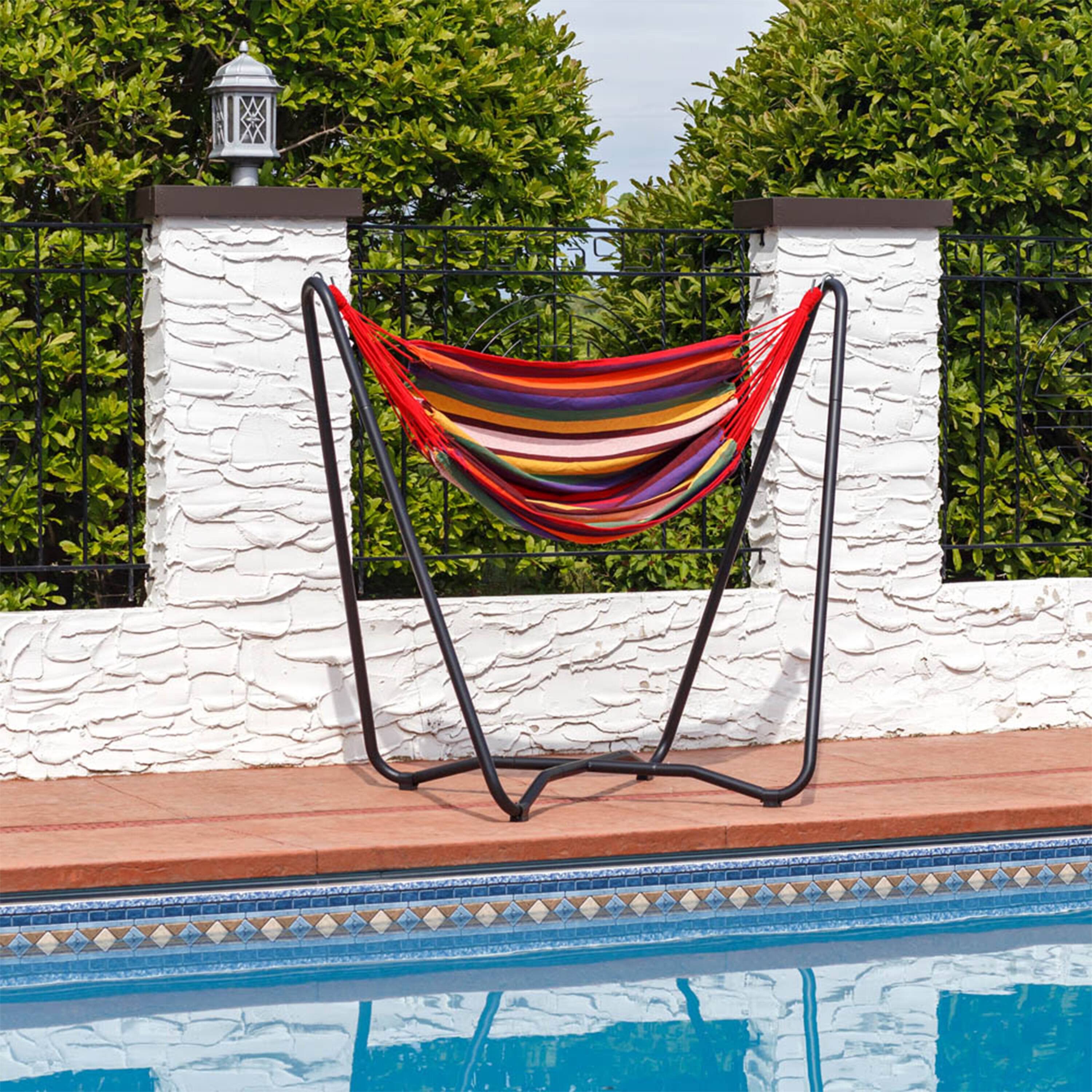 Alt View 3. Sunnydaze - Cotton Hammock Chair with Space Saving Steel Stand - Sunset.