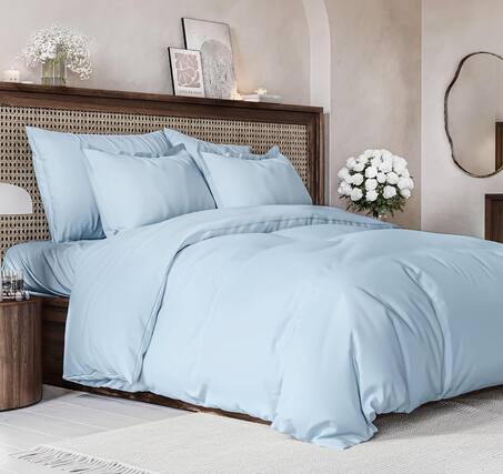Front. CGK Linens - Luxury Soft Premium Duvet Cover Set - Zipper Closure & Matching Pillow Shams - Queen - Light Blue.