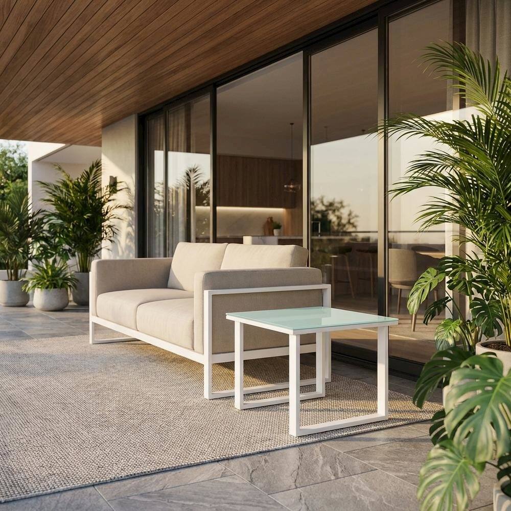 Angle. Outdoor Escape - Outdoor Patio Side Table In Stylish Finish With Durable Construction - White.