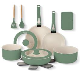 Gotham Steel - Nonstick Pots and Pans 18 Piece Ceramic Induction Cookware Kitchen Set Detachable Handles Frying Skillet - Green