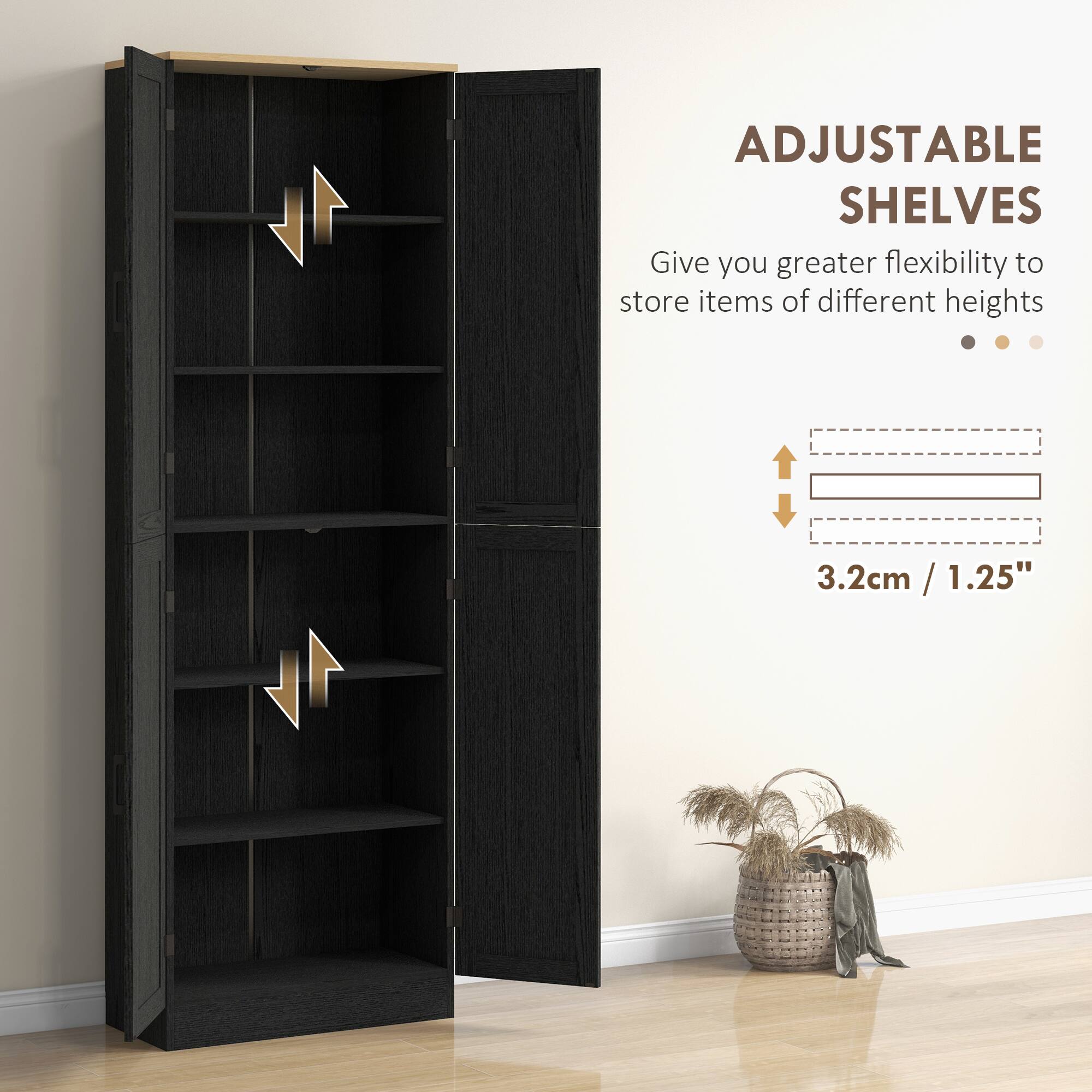 ADJUSTABLE SHELVES, Give you greater flexibility to store items of different heights, 3.2cm / 1.25", 3.2cm / 1.25"