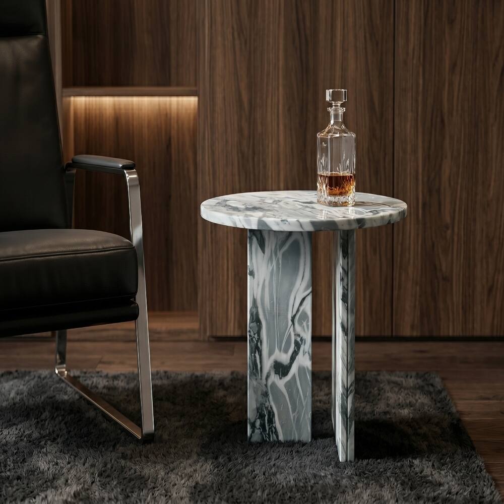 Alt View 2. Loheer - Loheer Gray Blue Natural Marble Side Table Round End Table Genuine Stone Polished Surface 17.7 Inch - Gray Blue.