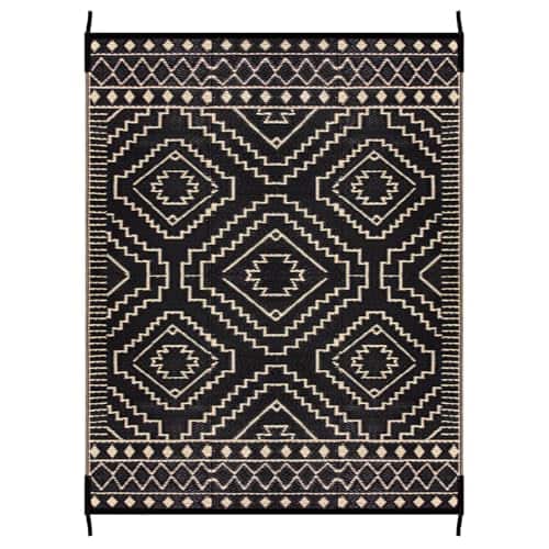 Reds Spade - Outdoor Rug Waterproof Reversible Plastic Straw For Patio Clearance Moroccan Outside Area Rv Camping Indoor - Black & Beige-3'11" x 5'11" (Rectangular)