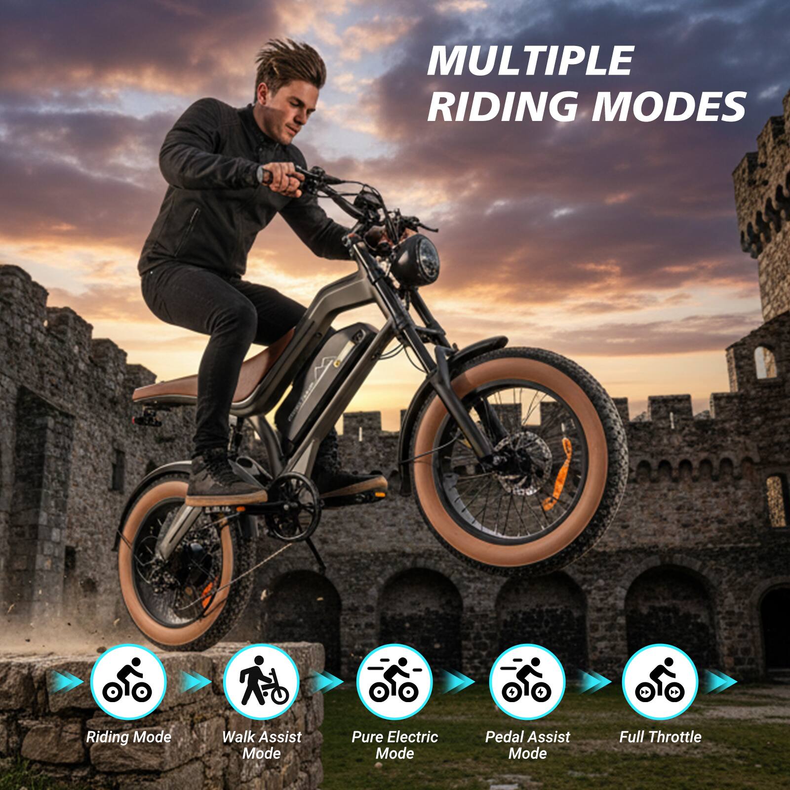 MULTIPLE RIDING MODES

- Riding Mode
- Walk Assist Mode
- Pure Electric Mode
- Pedal Assist Mode
- Full Throttle