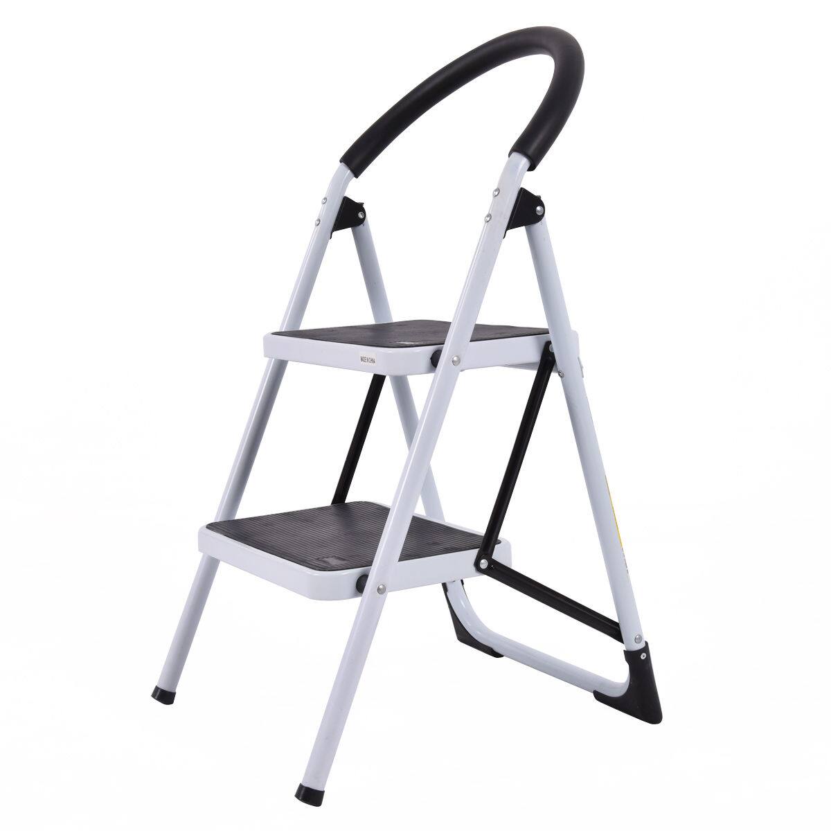 Alt View 3. Costway - Costway 2 Step Ladder Folding Stool Heavy Duty 330Lbs Capacity Industrial Lightweight - Black & White.