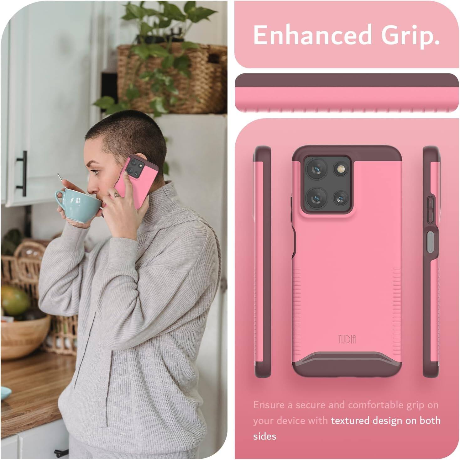 Enhanced Grip.

Ensure a secure and comfortable grip on your device with textured design on both sides