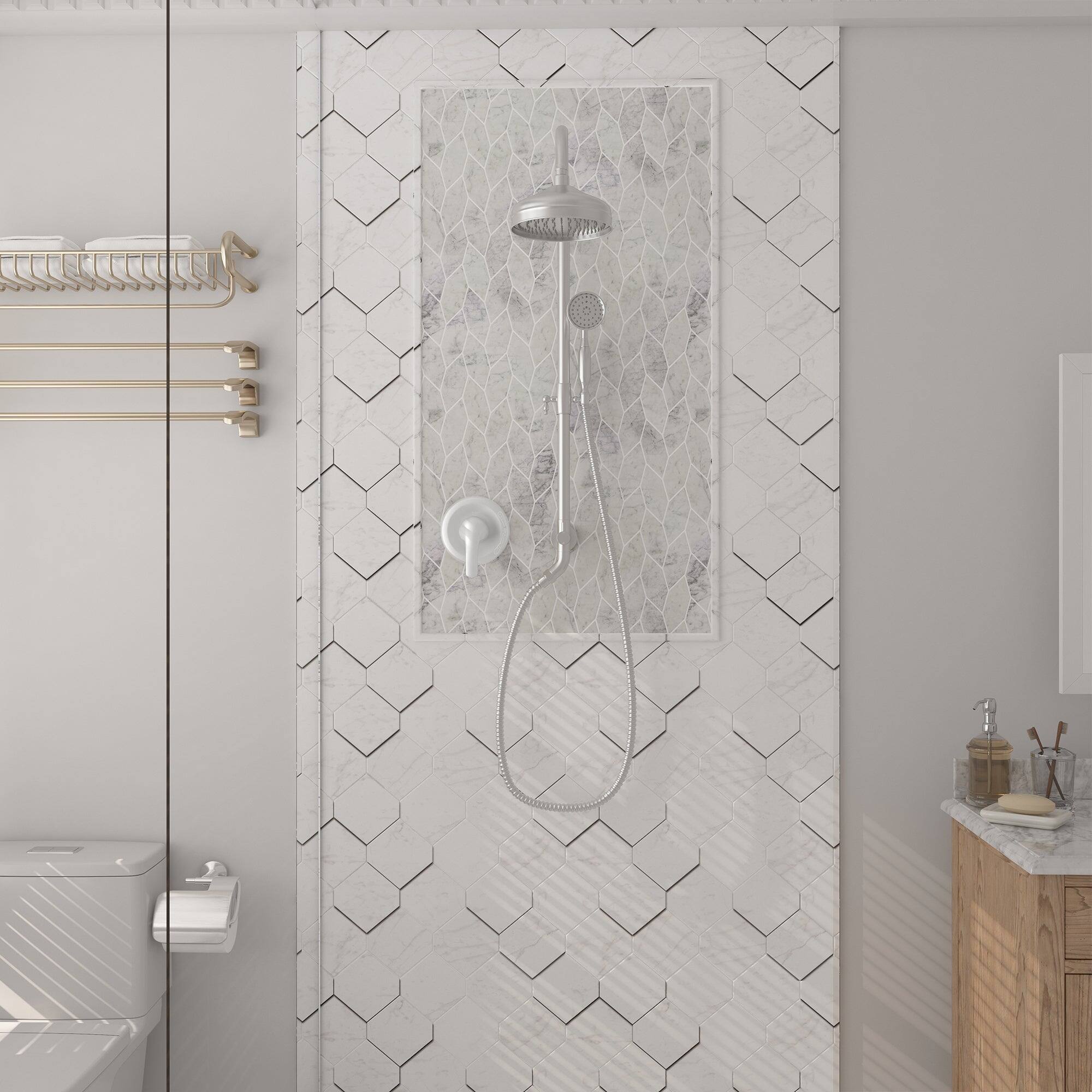 Alt View 4. Boyel Living - Retro Classic 1-Spray Patterns with 1.8 GPM 8 in. Wall Mount Dual Shower Heads with Rough-In Valve in Brushed Nickel - Brushed Nickel.