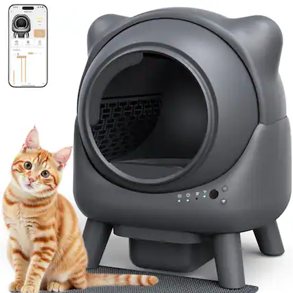 Sure, here is the corrected and grouped text from the image:
---
**Smart Cat Litter Box**
- **Status:**
- Active: 5
- **Settings:**
- Smart Sensor
- Wi-Fi
- Sound
- **Controls:**
- Power
- Wi-Fi
- Sound
- Reset
---
This text is based on the visible elements in the image.