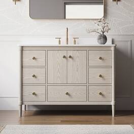 WELLFOR - ETHAN 48 in. Solid Wood Bath Vanity with Quartz Top, Single Sink, Soft Close, Assembled - OAK